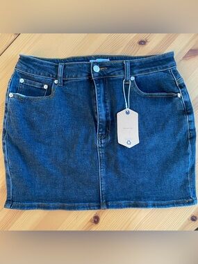 Justalwart Classic Dark NWT  Blue Denim Mini Skirt Cotton Stretch High Waist XL